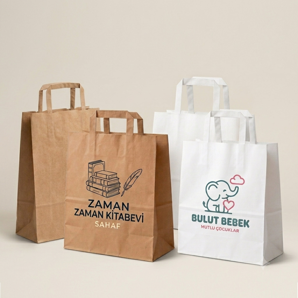 Düz Saplı Logo Baskılı Kraft Çanta - kraft çanta