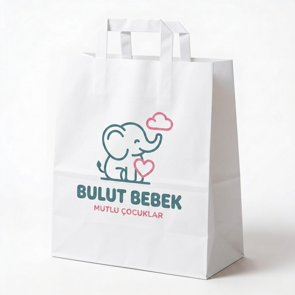 Özel Baskılı Düz Saplı Beyaz Kraft Çanta - kraft çanta