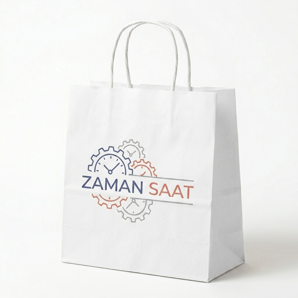Özel Baskılı Düz Saplı Beyaz Kraft Çanta