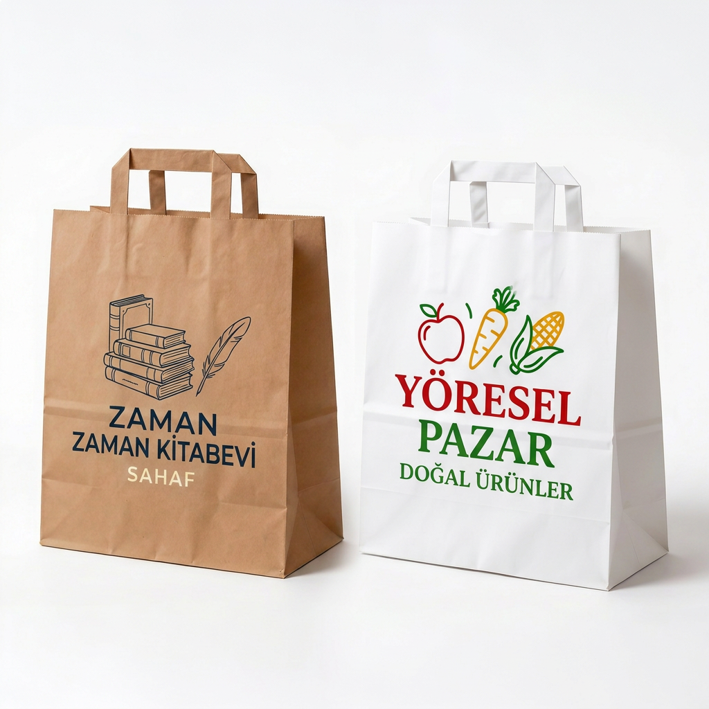 27x29,5x17 Düz Saplı  Baskılı Kraft Çanta - kraft çanta