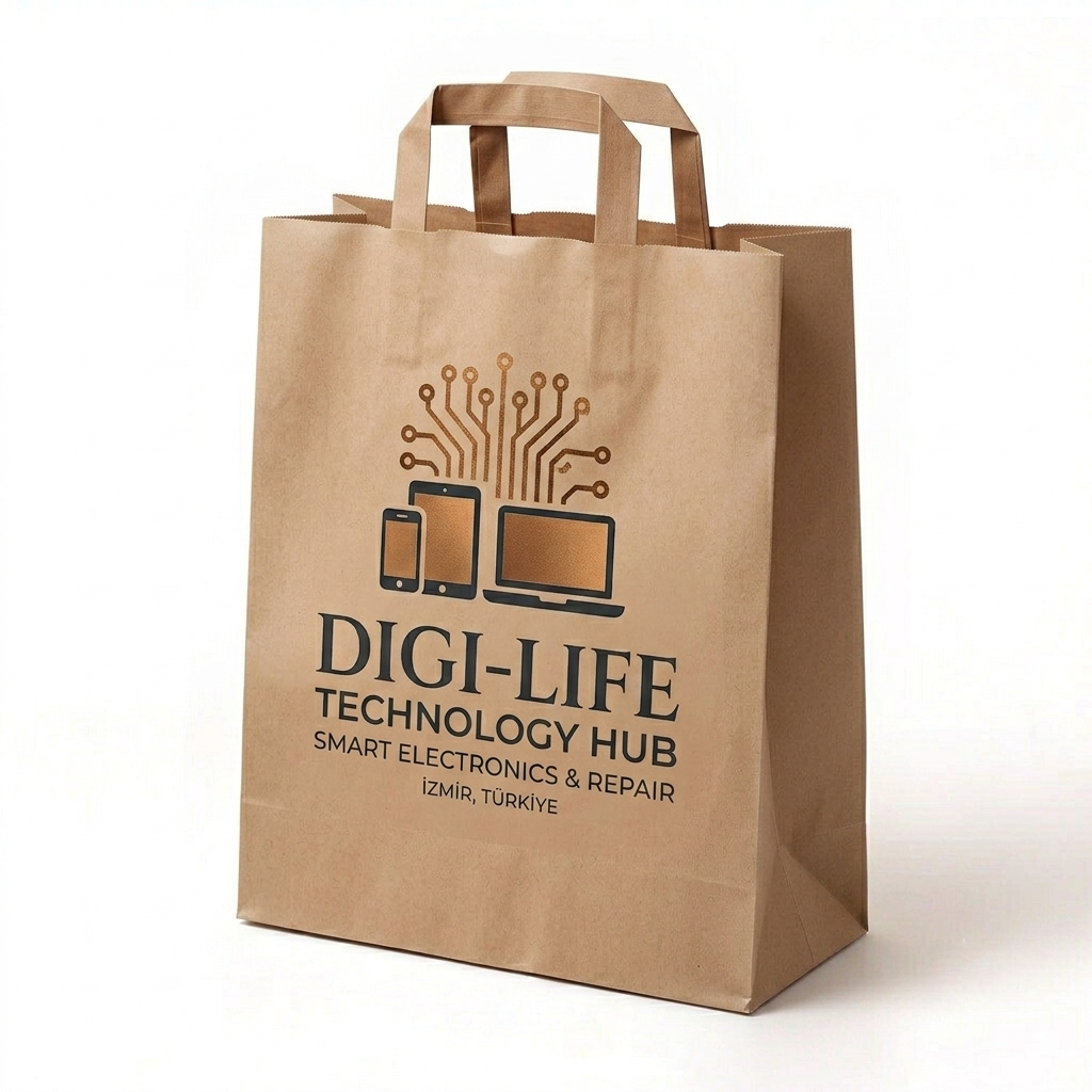25x31x14 Düz Saplı Logo Baskılı Kraft Çanta