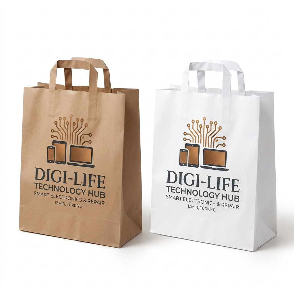 25x31x14 Düz Saplı Logo Baskılı Kraft Çanta - kraft çanta