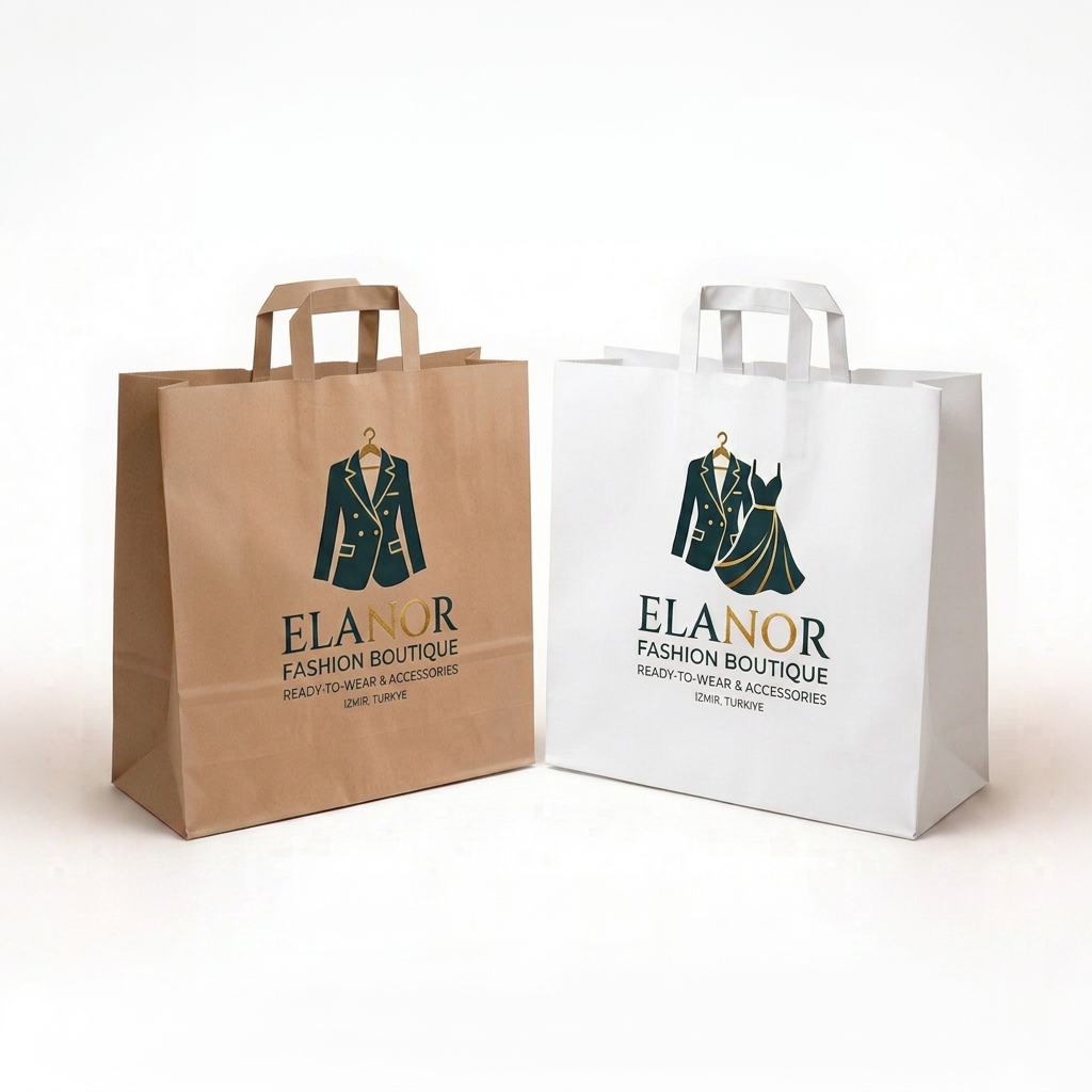 32x30x17 Düz Saplı Logo Baskılı Kraft Çanta